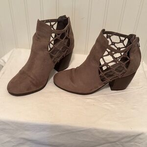Maurices Taupe Suede Cutout Ankle Booties